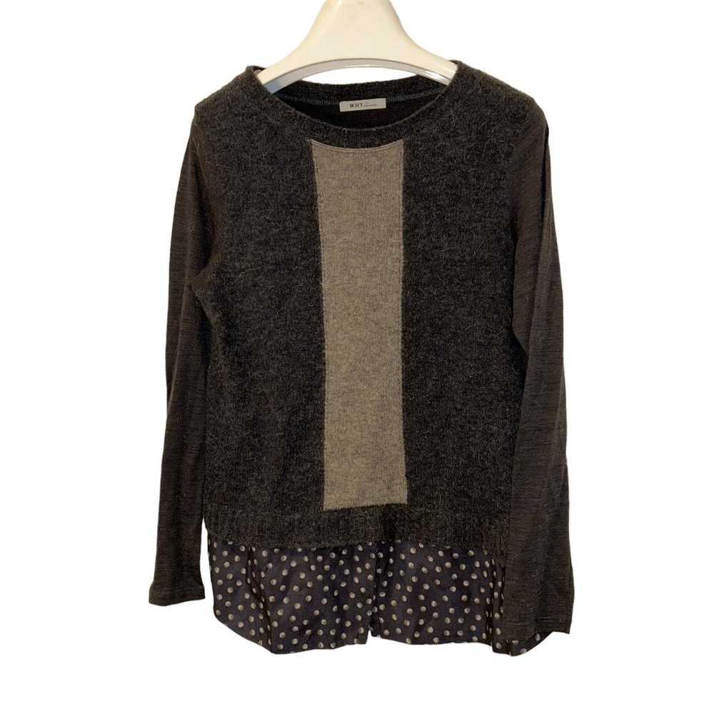 WHY C1 Italy ADORABLE charcoal gray wool polka dot peplum cardigan sweat…
